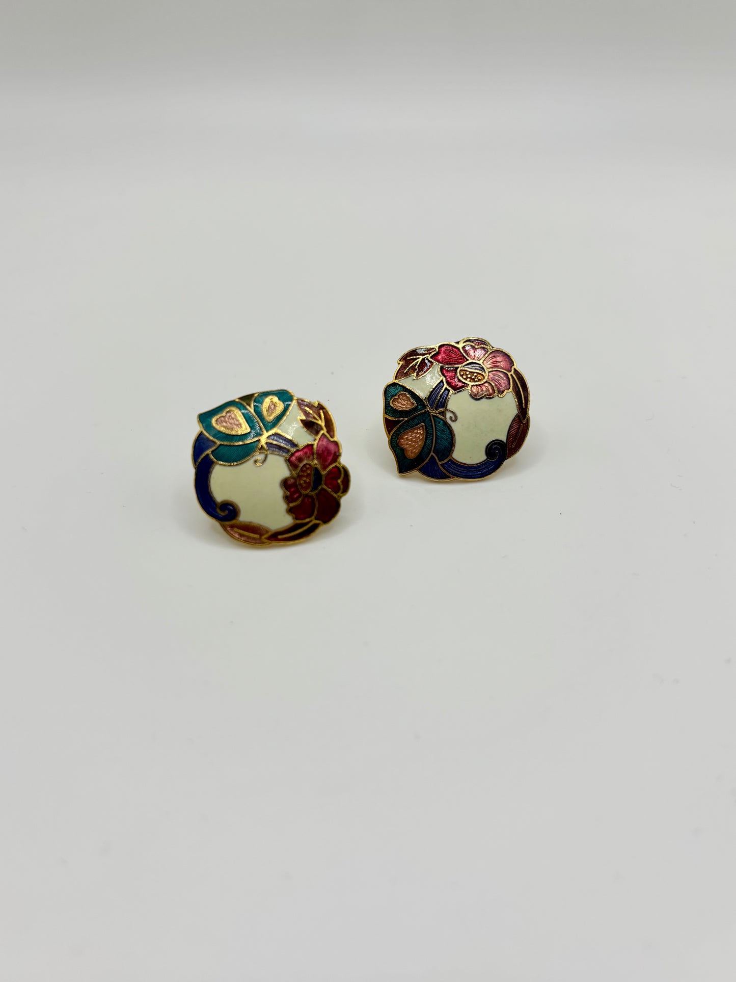 Vintage Cloisonné Butterfly Pierced Earrings