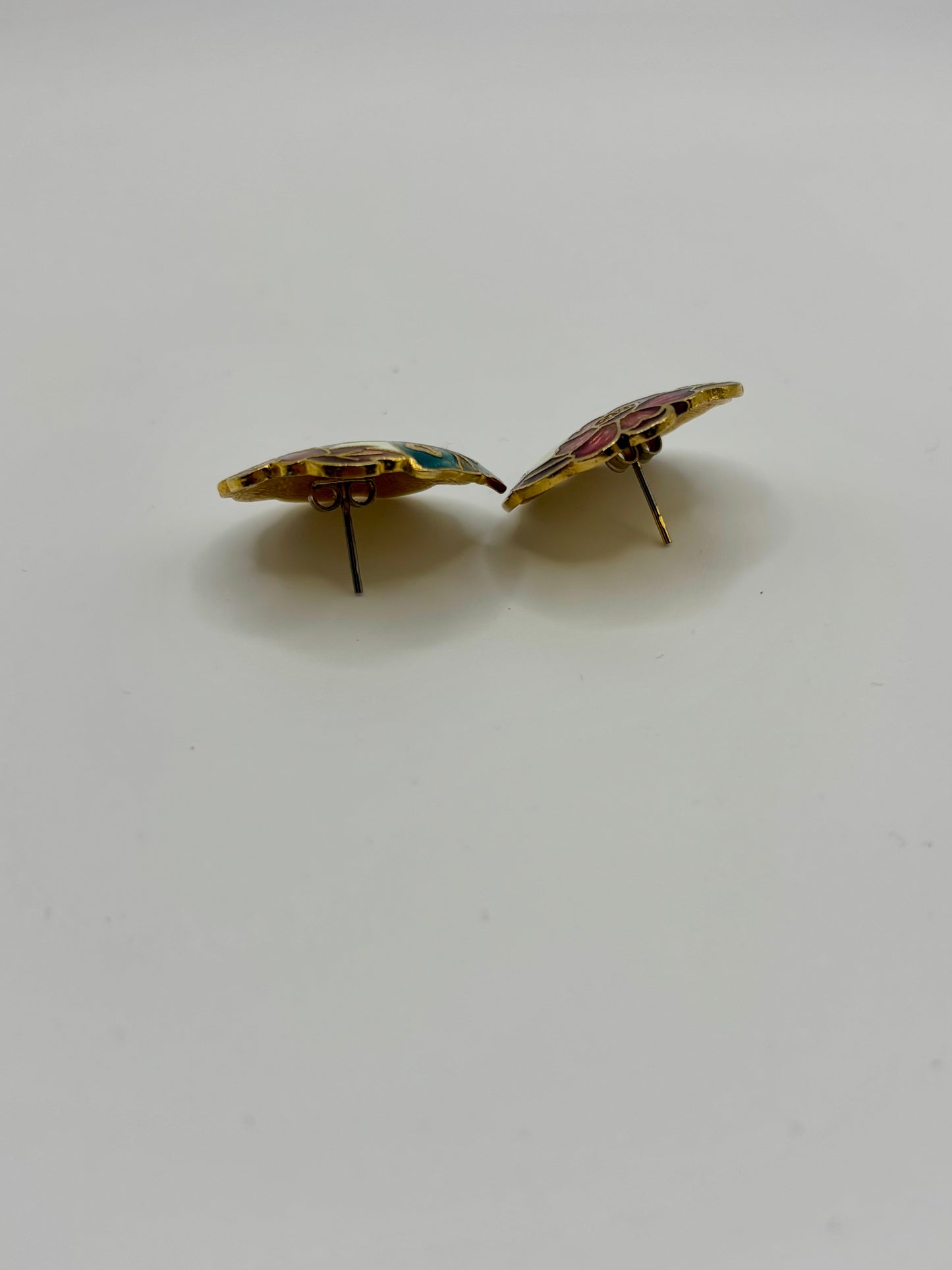 Vintage Cloisonné Butterfly Pierced Earrings