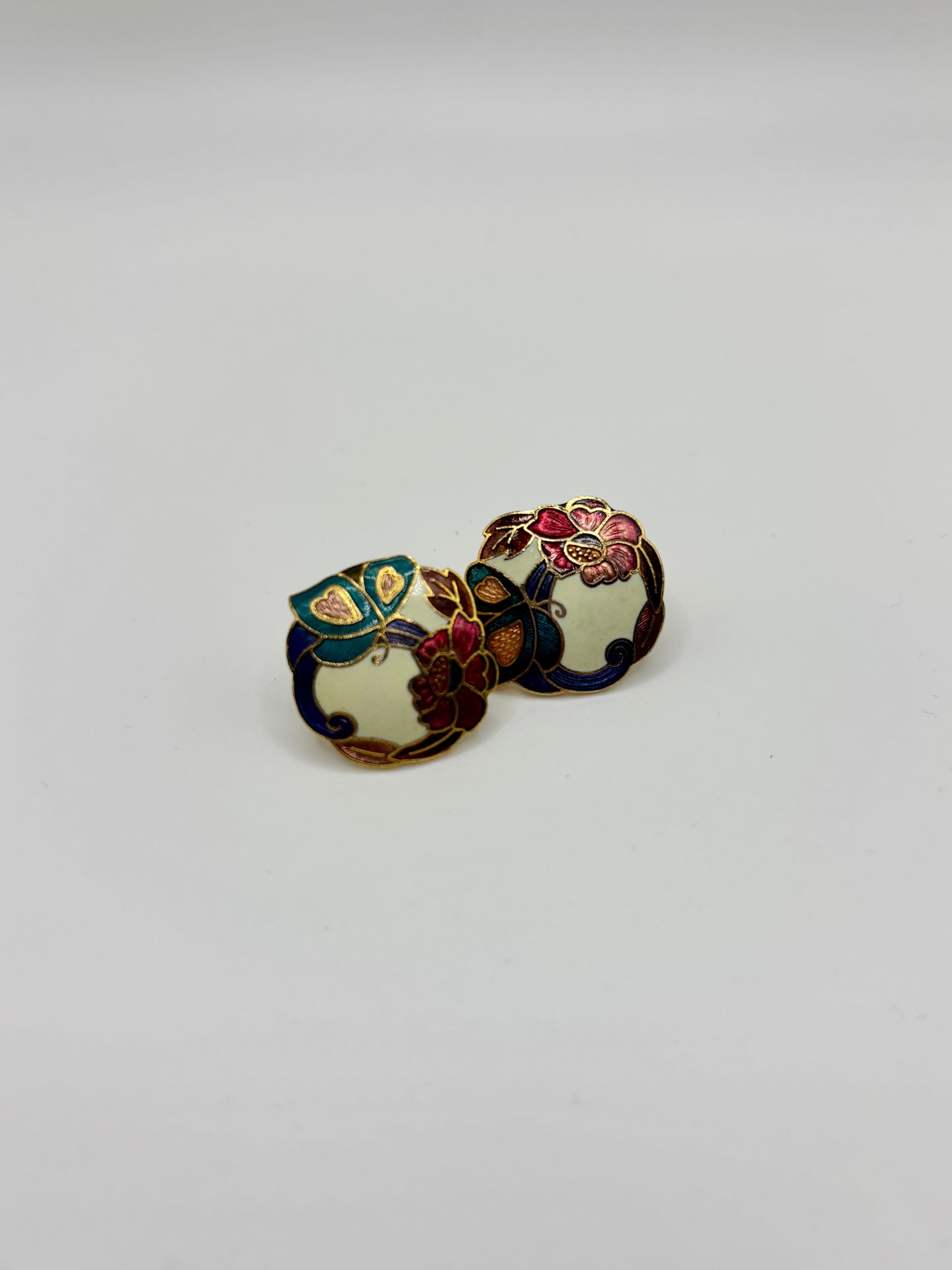 Vintage Cloisonné Butterfly Pierced Earrings