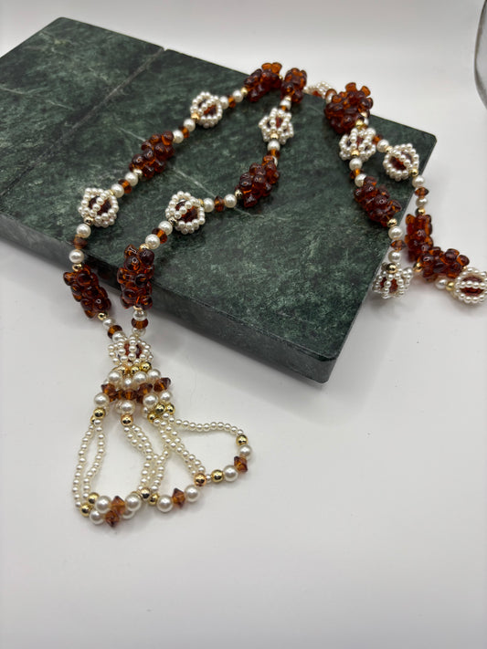 Amber & Pearl Tassel Necklace