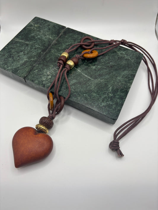 Wooden Puffy Heart Necklace