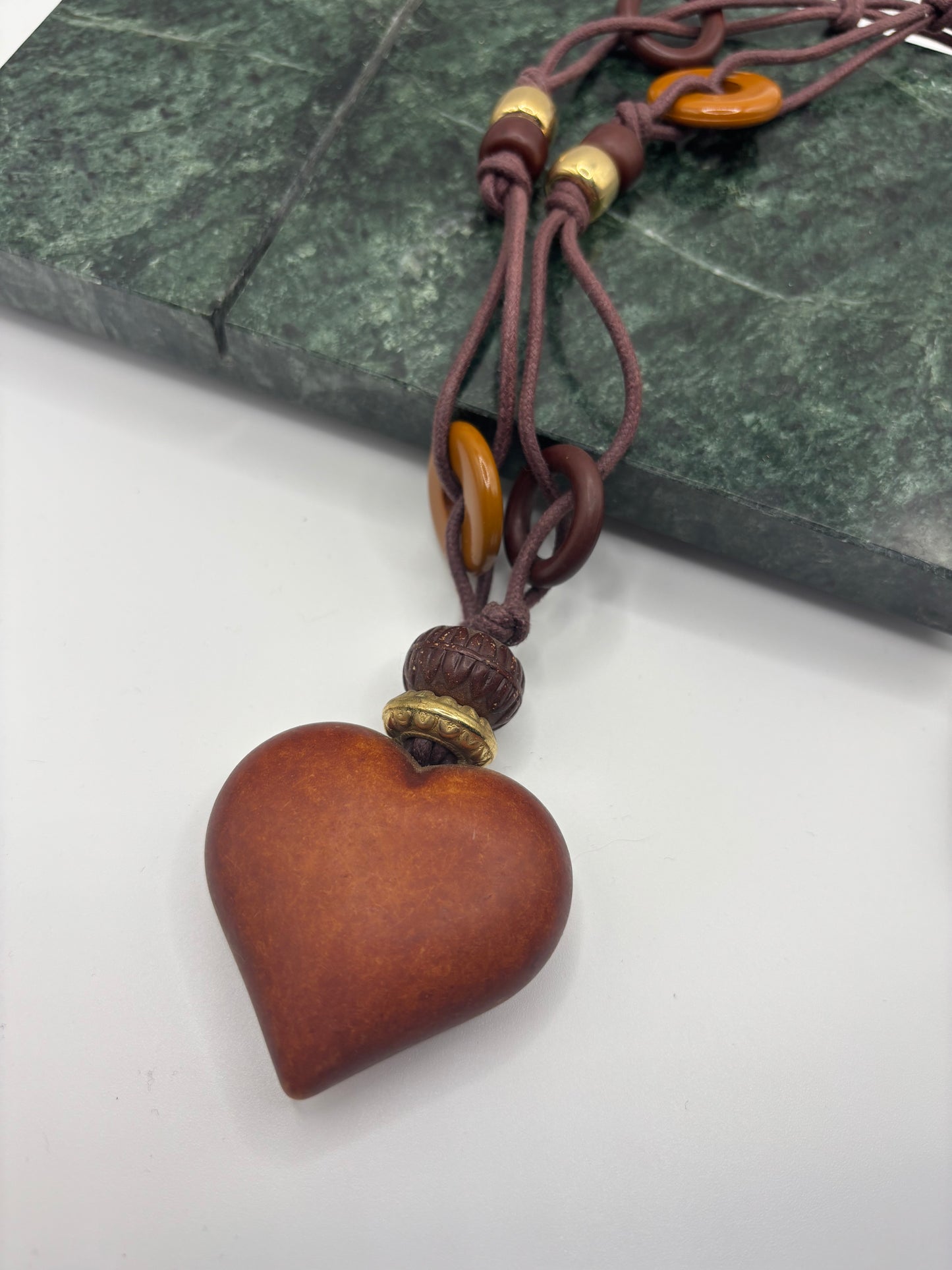 Wooden Puffy Heart Necklace