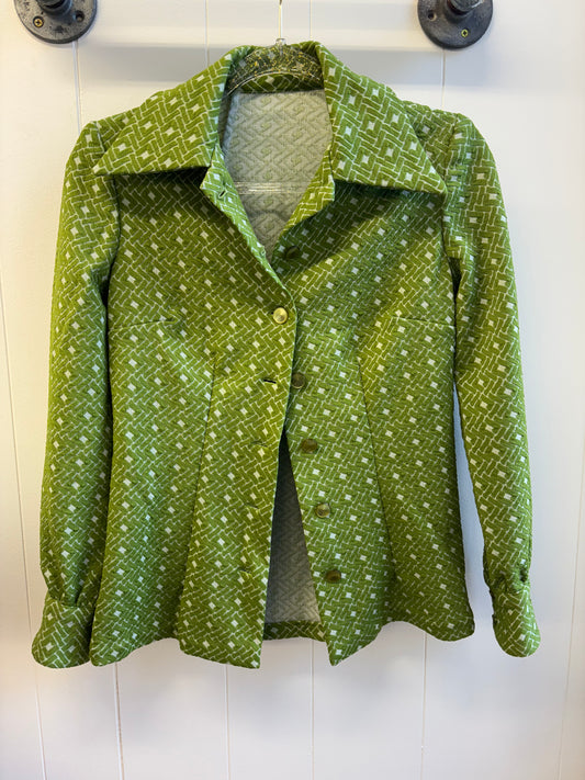 70's Green Pattern Blouse