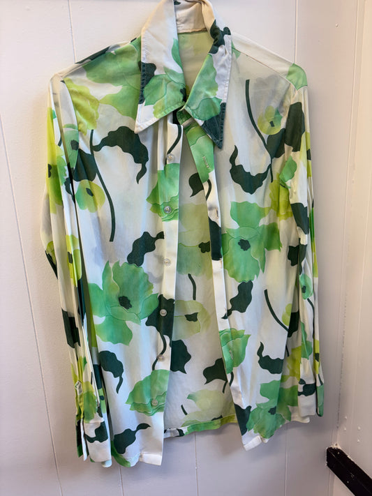 Disco Shirt - White & Green Flowers