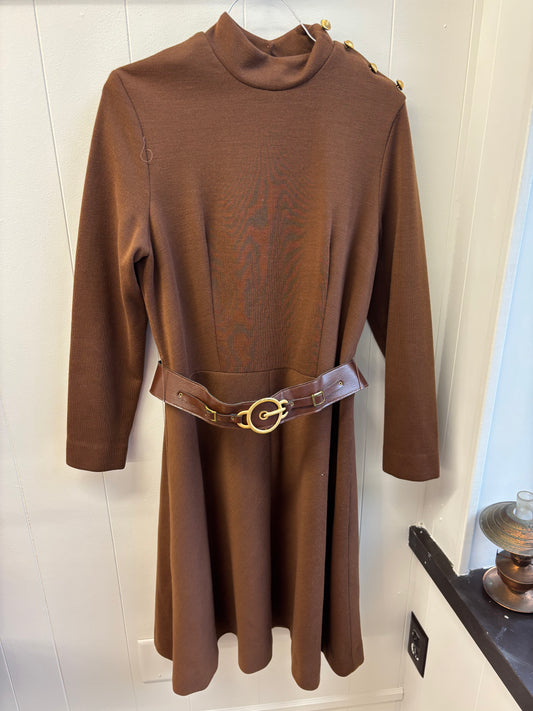 70s Brown Dress with Matching Belt