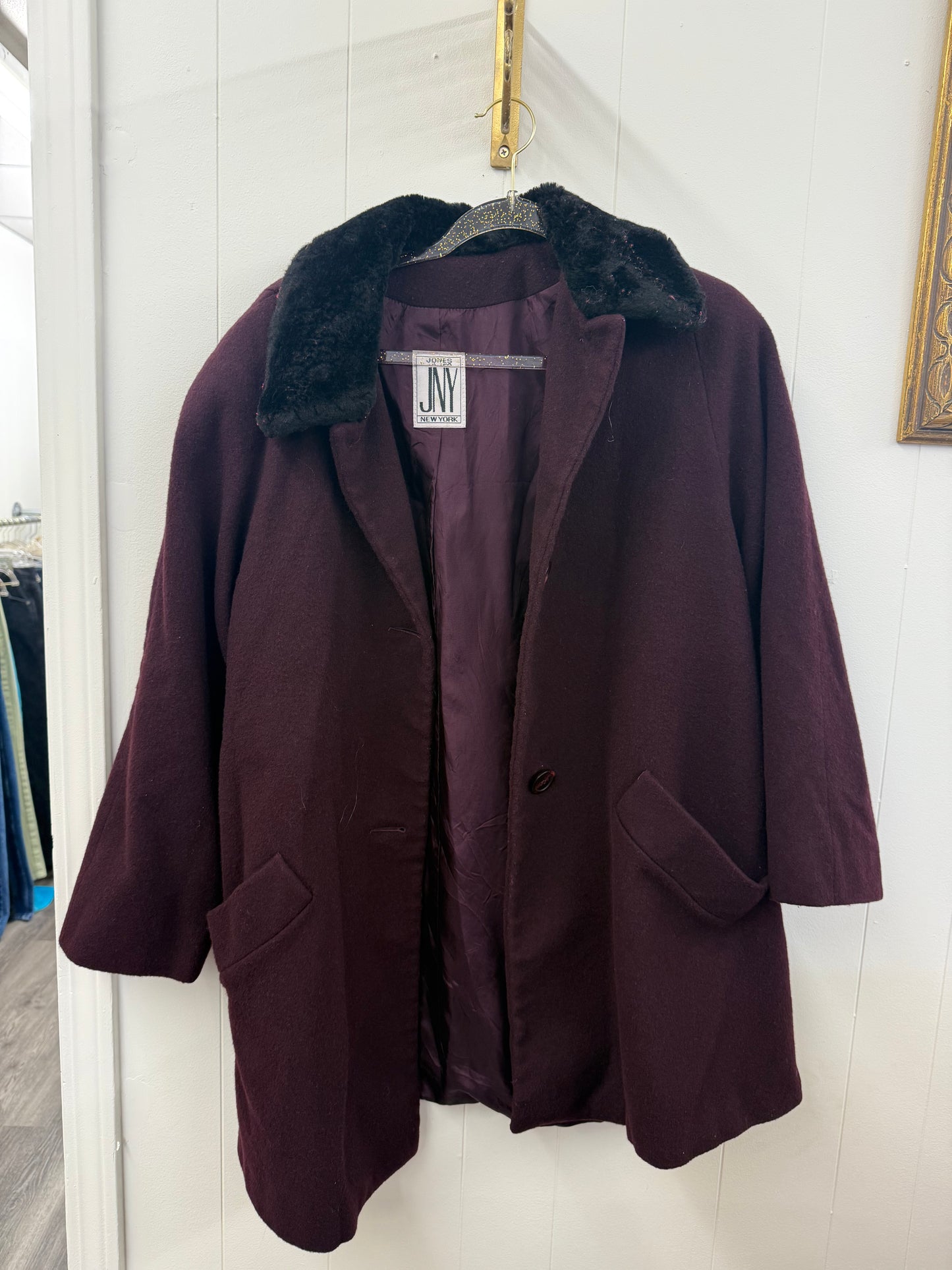Burgundy Coat with Fur Collar