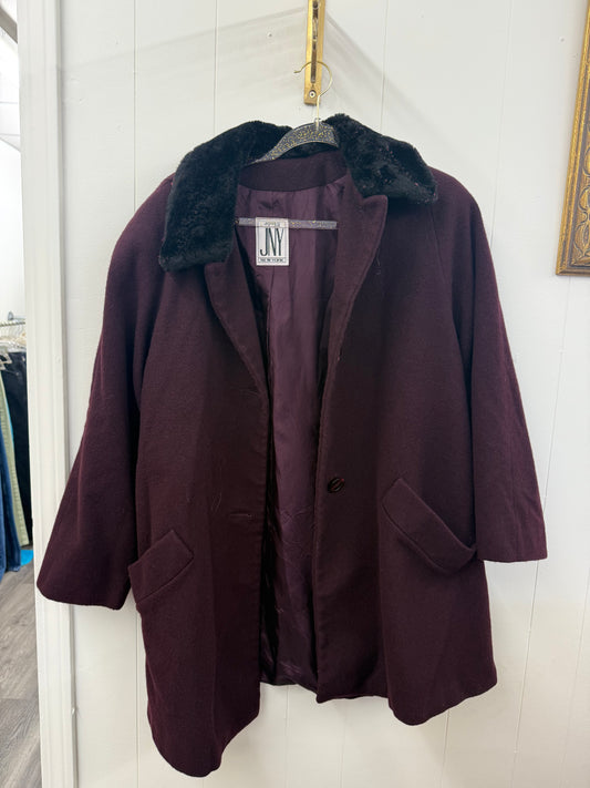 Burgundy Coat with Fur Collar