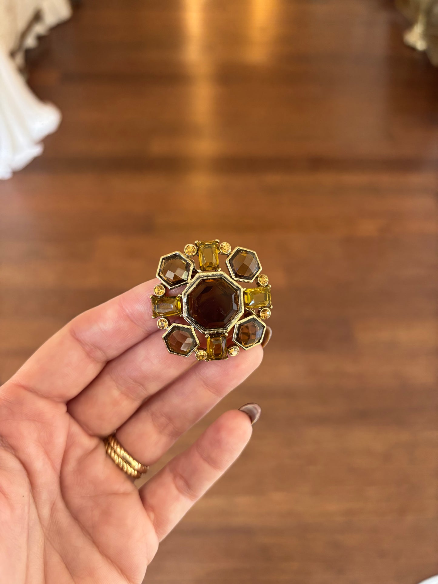 Vintage Amber Stone Brooch