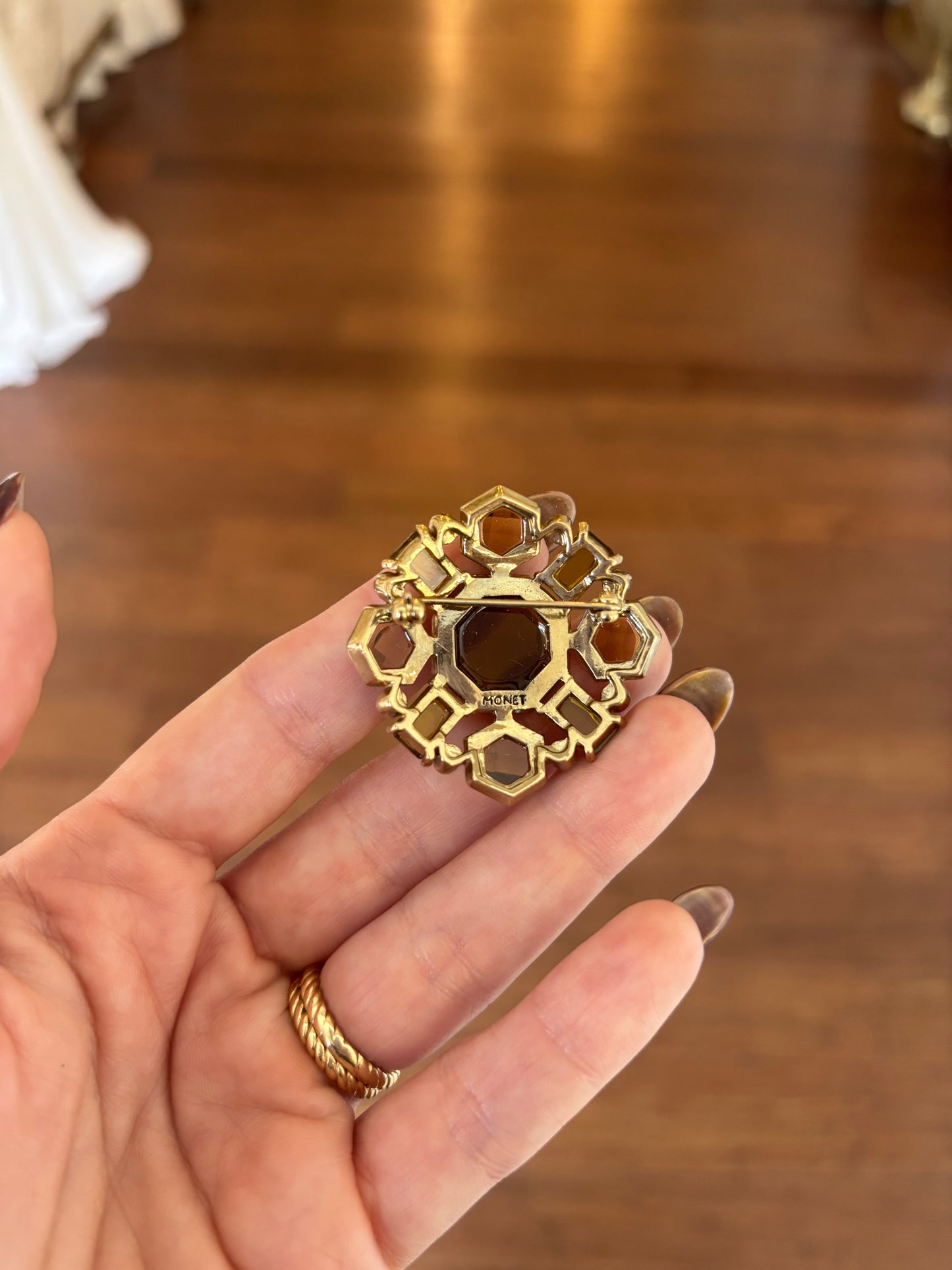 Vintage Amber Stone Brooch