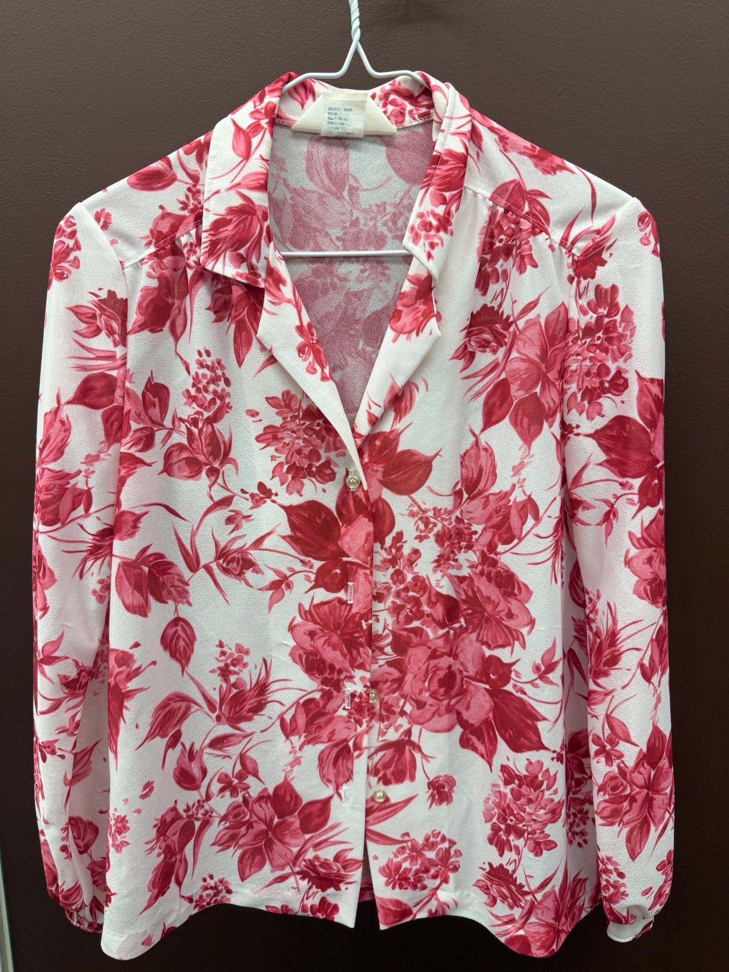 70s Red Floral Blouse