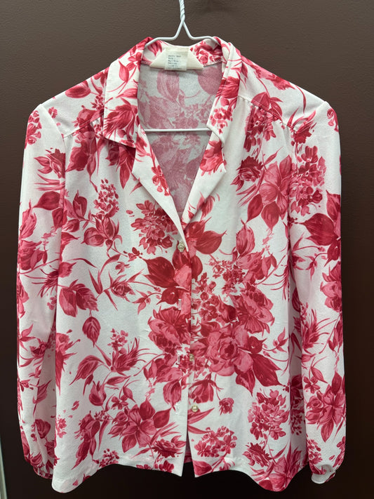 70s Red Floral Blouse