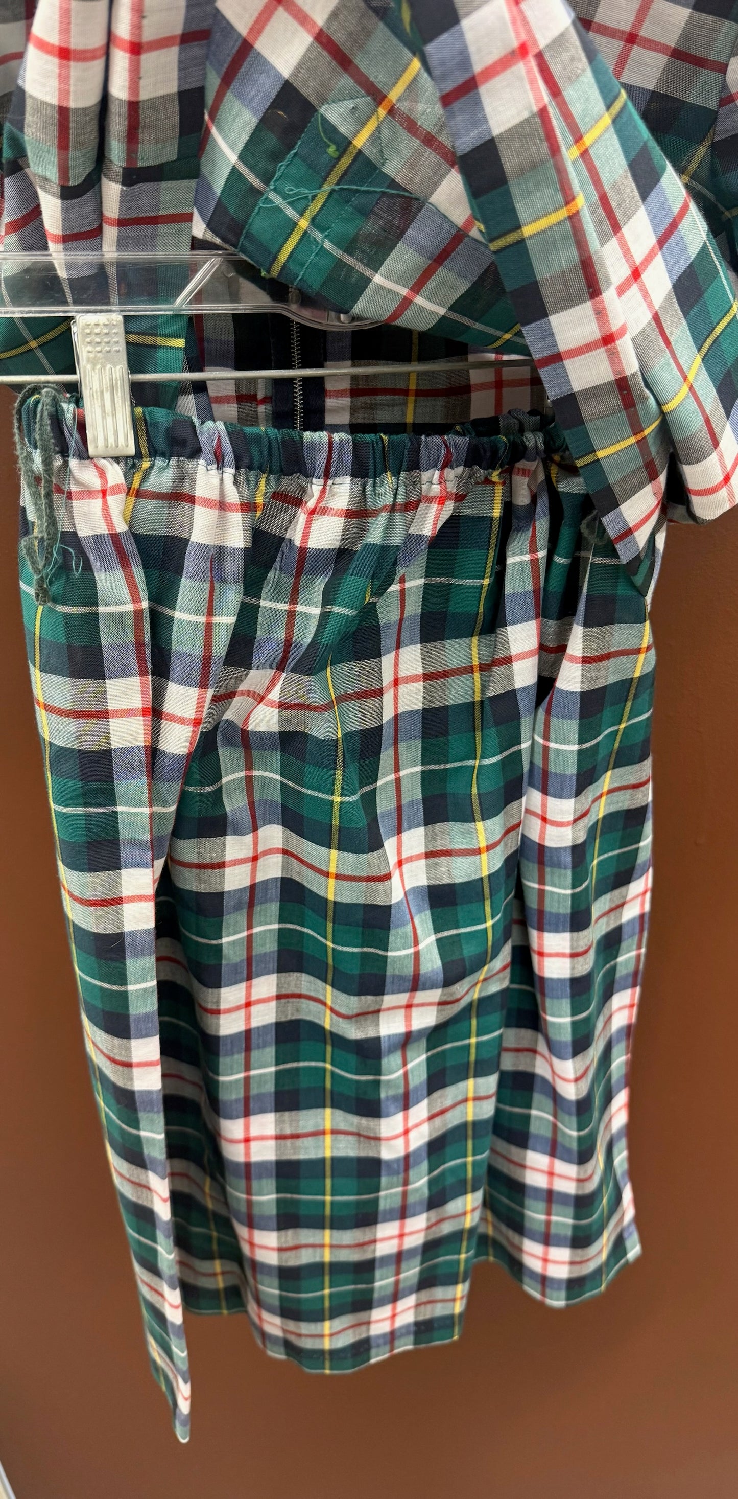 Vintage Green Plaid Skirt & Top Set