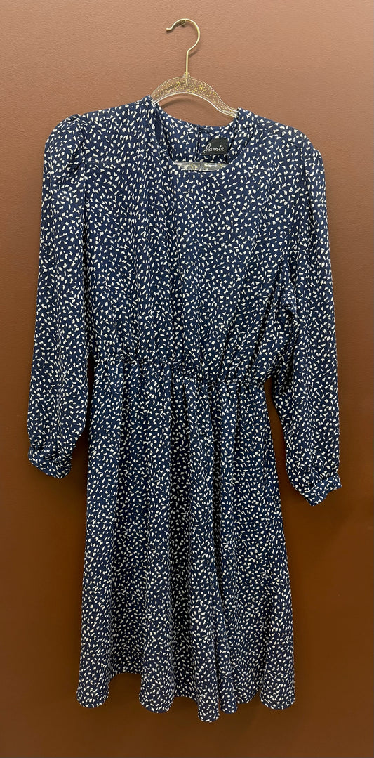Navy Print Vintage Dress