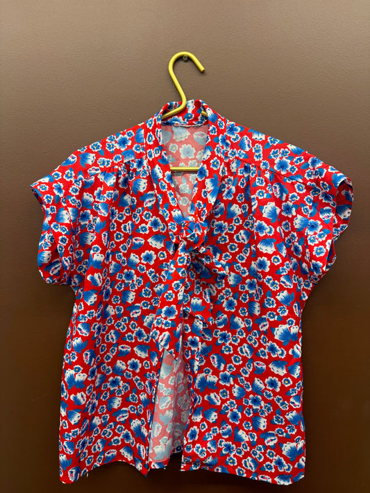 Red & Blue Floral Top