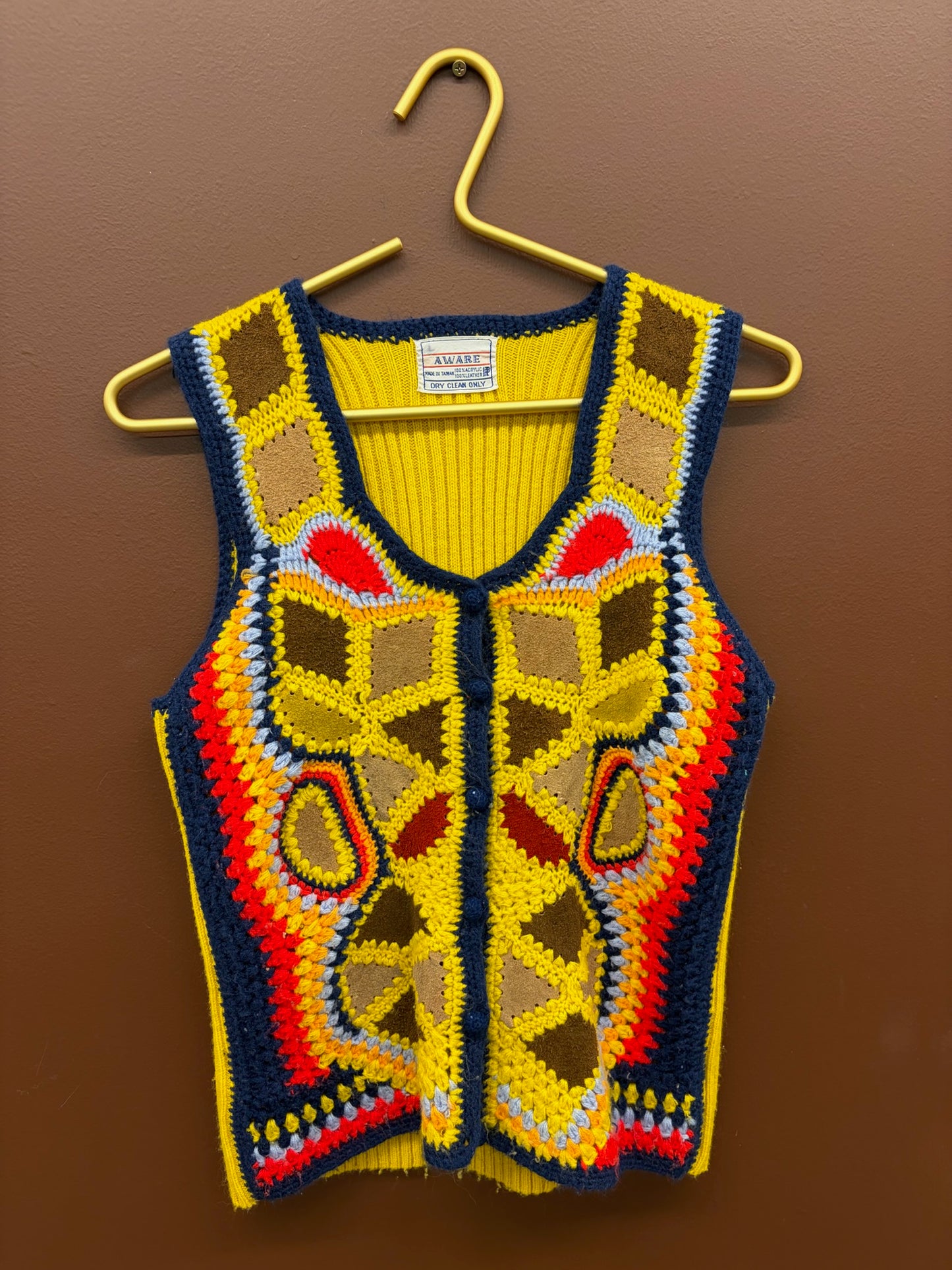 RARE - 1970’s Yellow Leather Patchwork Vest