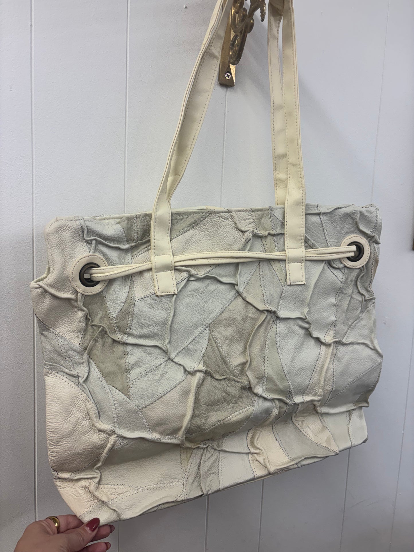 Ivory Leather Patchwork Tote