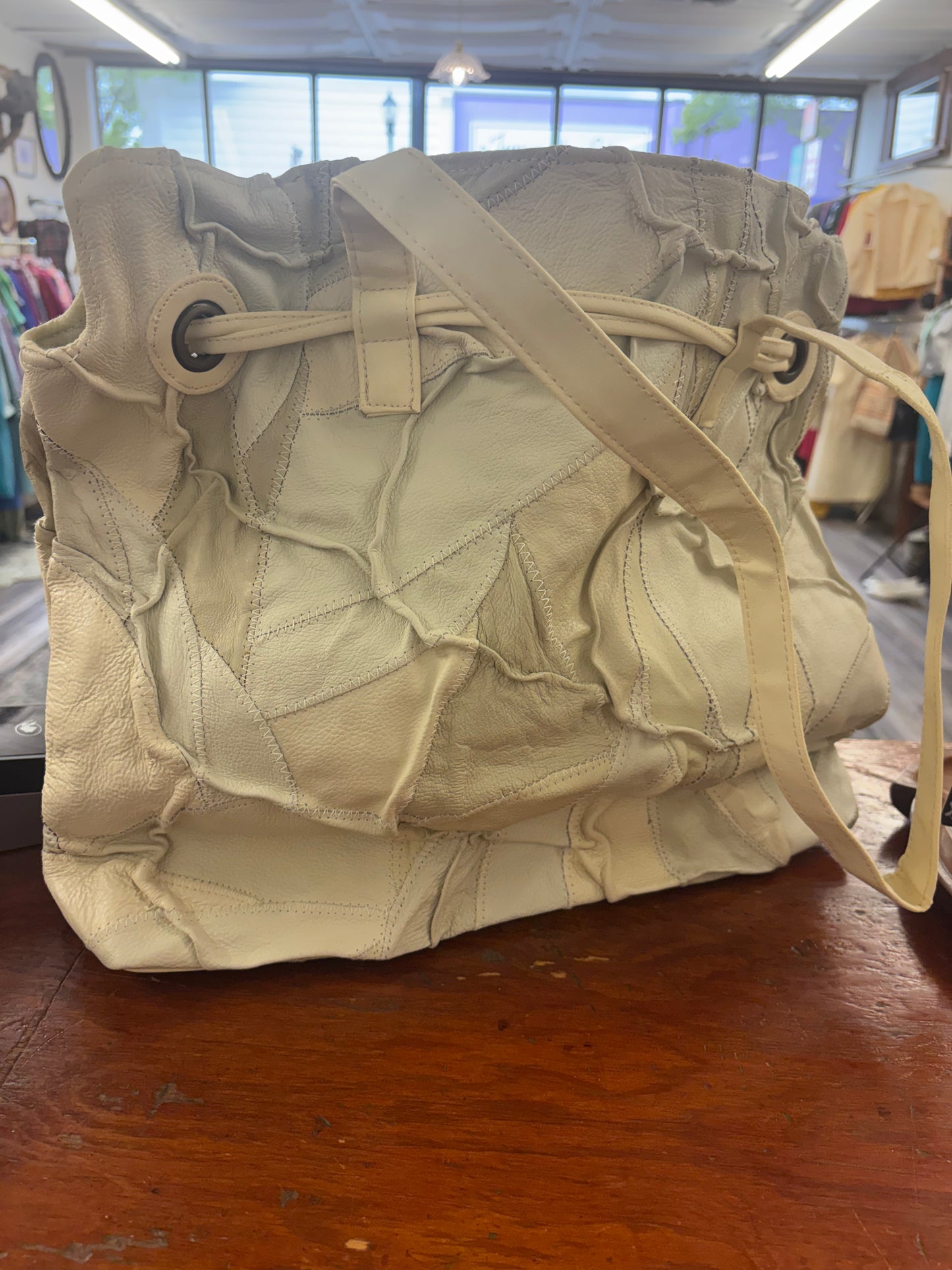 Ivory Leather Patchwork Tote