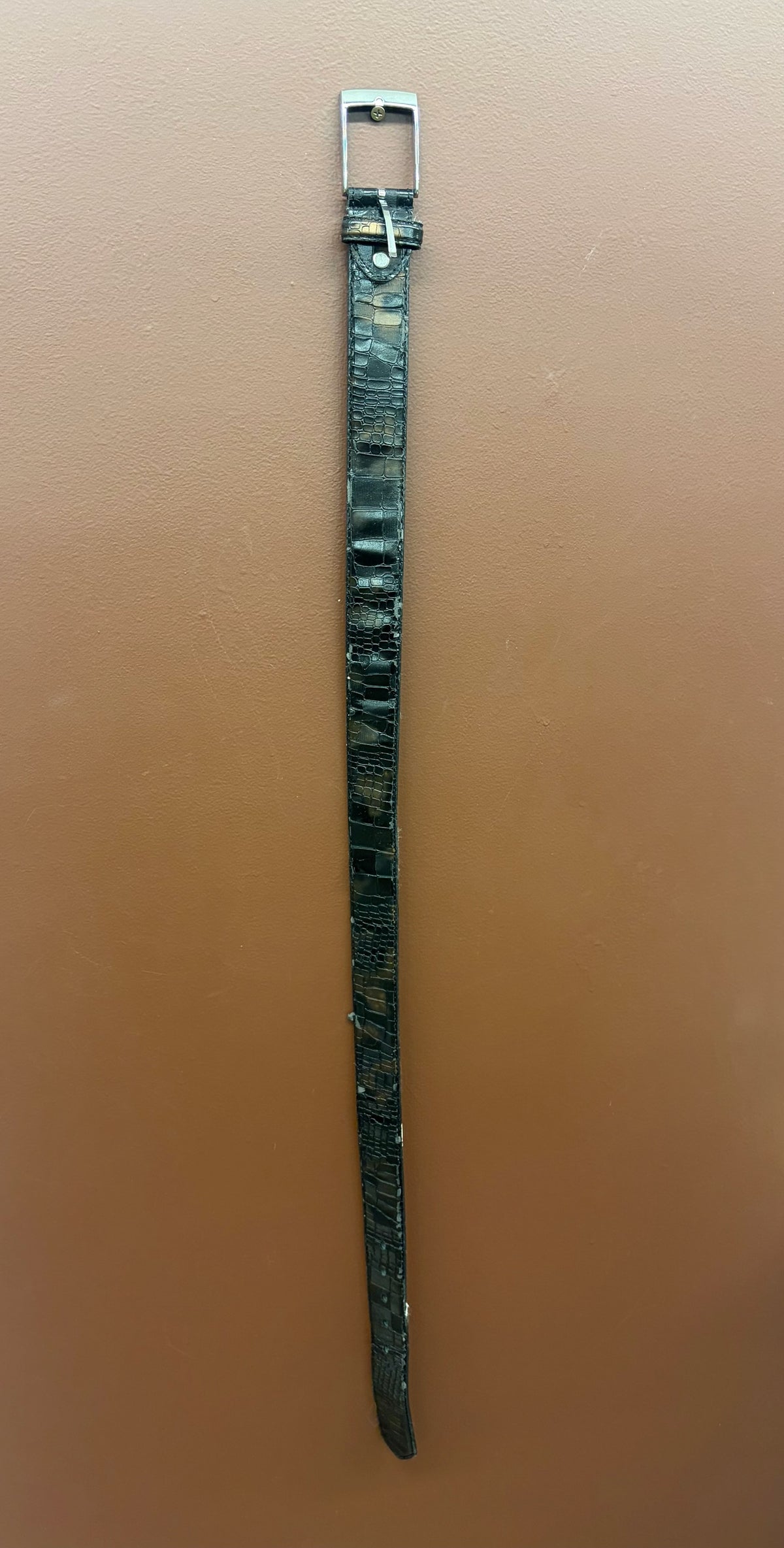 Black Leather Croc Belt